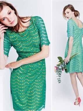 Boden green lacy dress with lime green size 8
